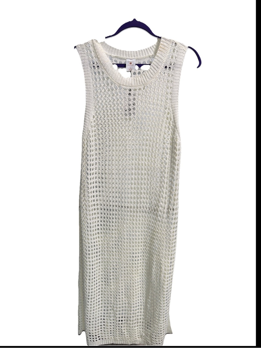 Shade & Shore Women's Crochet Cover Up Midi Dress Off-White XL (16) - Picture 5 of 7